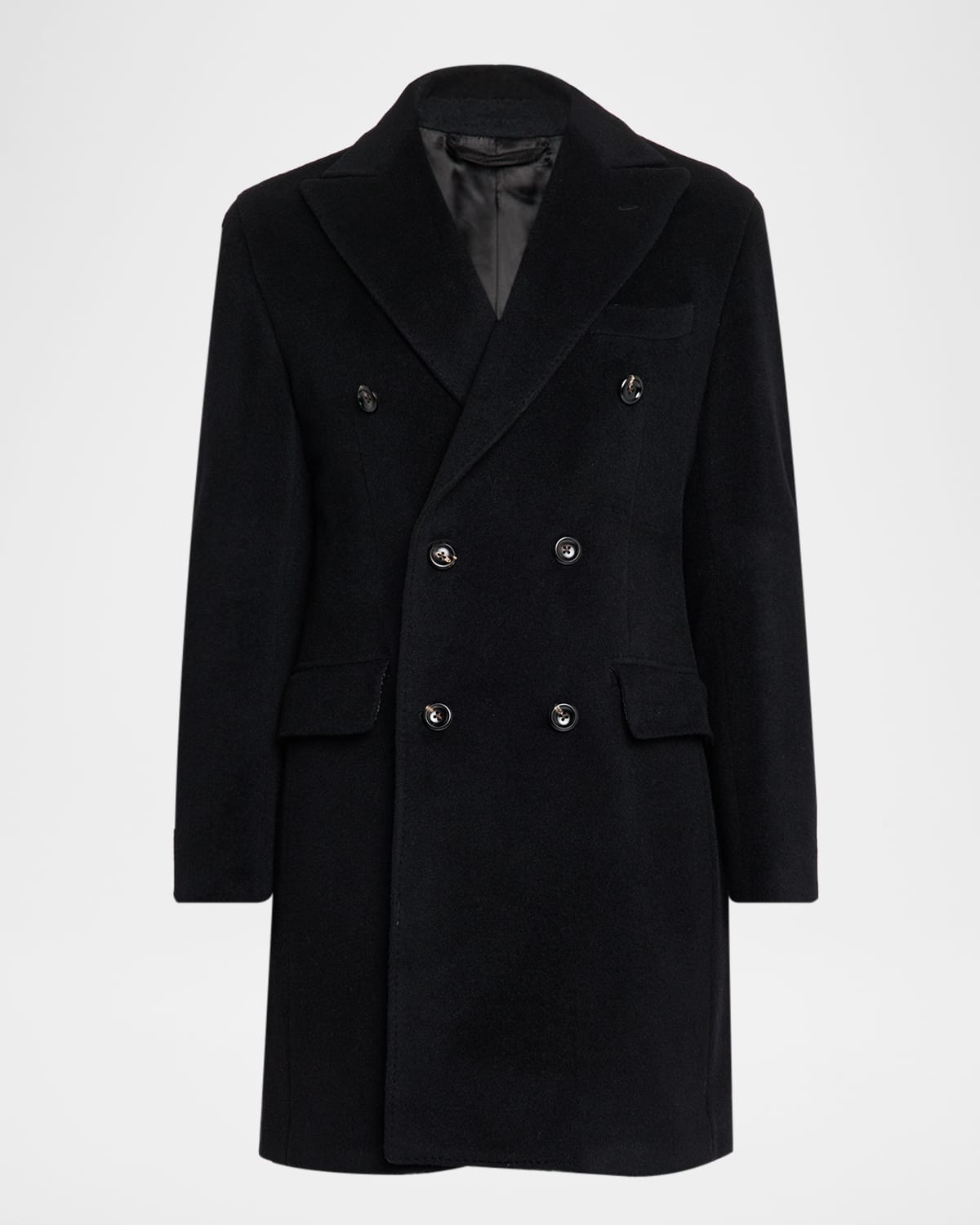 Neiman Marcus Men's Wool And Mohair Double-breasted Overcoat In Black