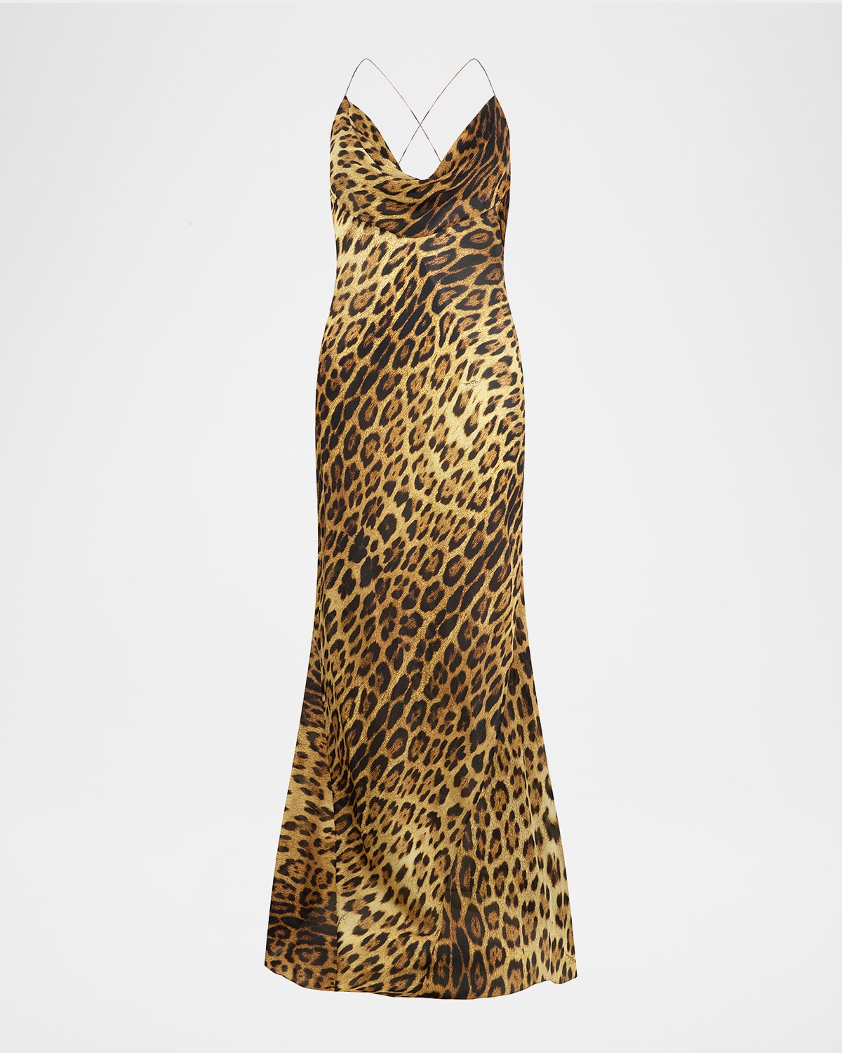 Roberto Cavalli Jaguar-Print Silk Draped Backless Gown