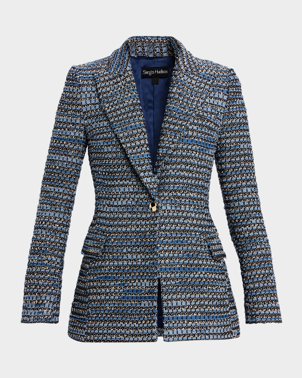 Sergio Hudson Single-breasted Denim Jacquard Blazer Jacket In Animal Print