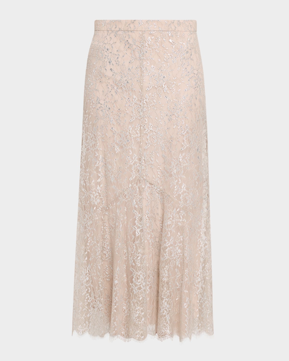 Erdem Fluted Lace Midi Skirt In Silver