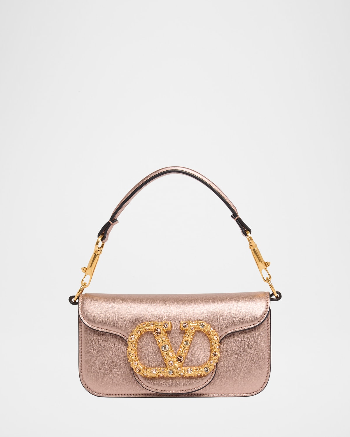 Valentino Garavani Small Crystal Vlogo Metallic Leather Crossbody Bag In Pink