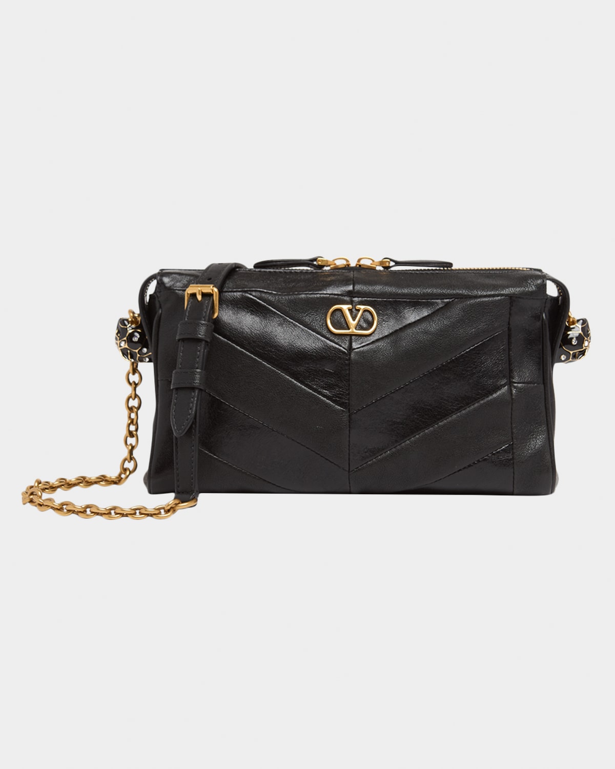 Valentino Garavani Small Chevron Patchwork Leather Shoulder Bag In Black