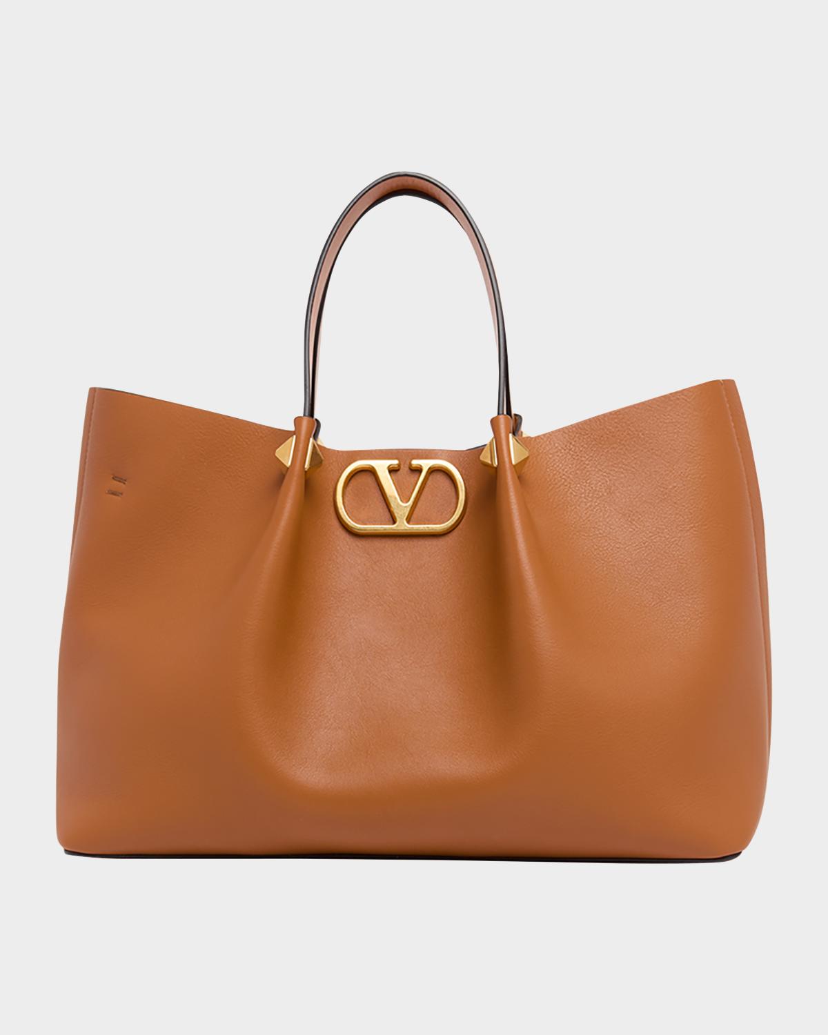 Medium Pleated Rockstud Leather Tote Bag