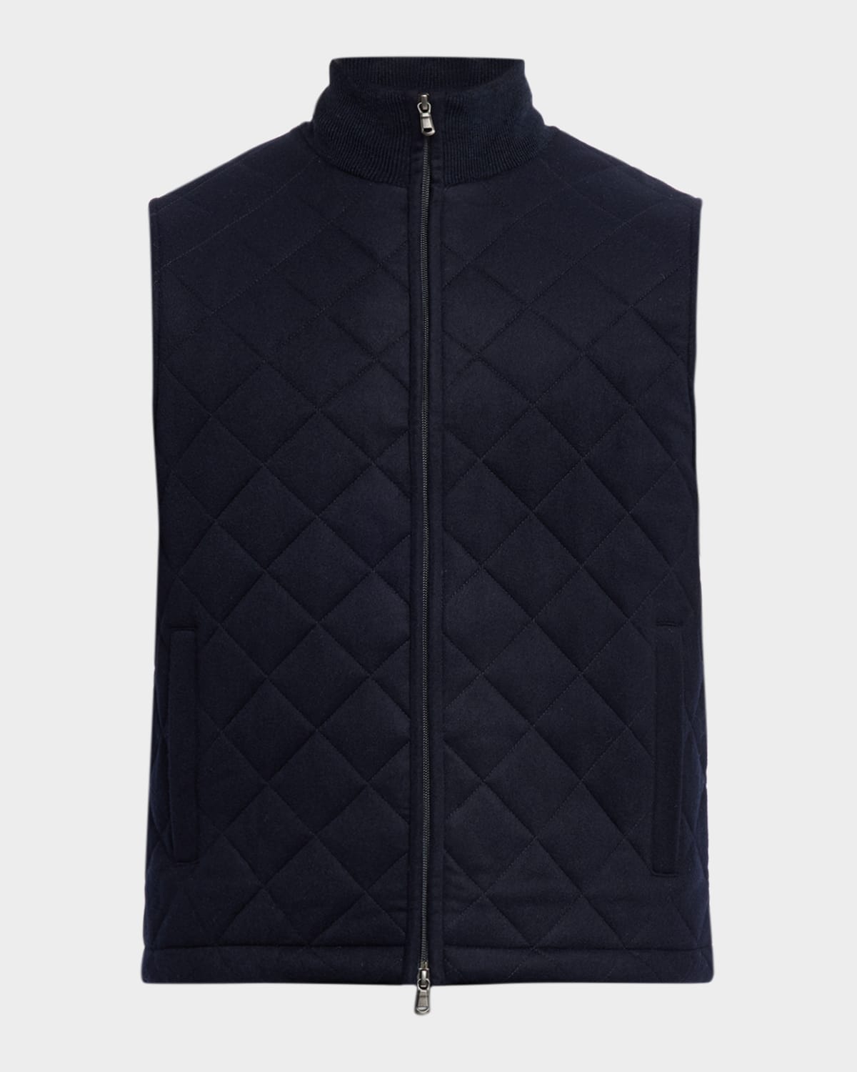 Sofia Cashmere Men's Wool And Cashmere Quilted Full-zip Vest In Black
