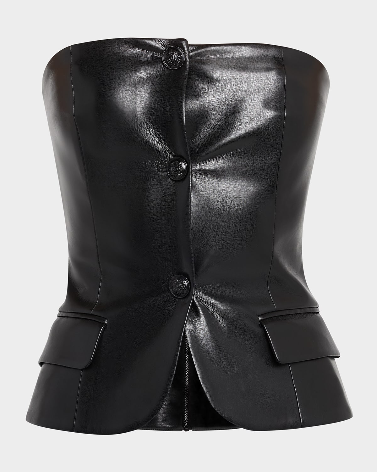 Alice And Olivia Madison Vegan Leather Bustier Top In Black
