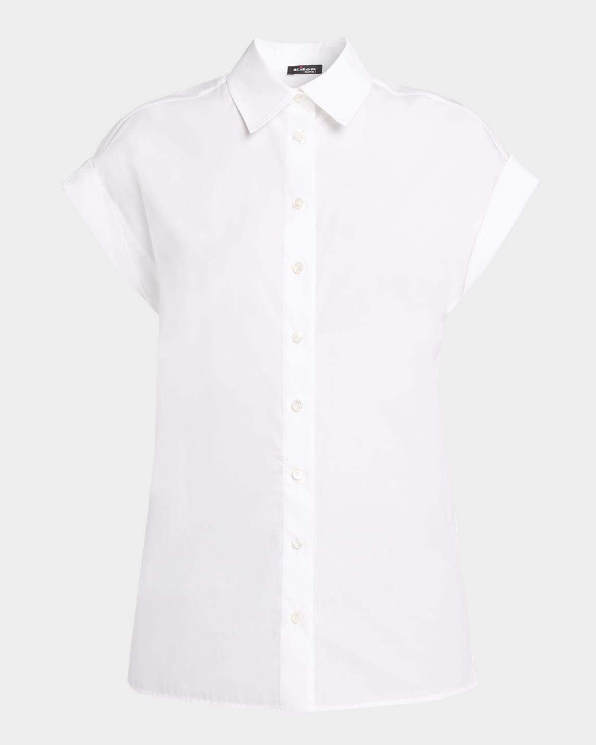 Kiton Rolled Cap-Sleeve Cotton Poplin Shirt