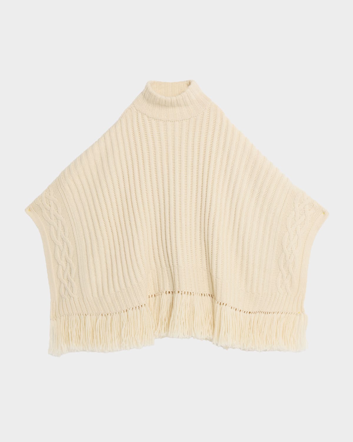 Eleven Six Hanni Turtleneck Tassel Fringe Wool Poncho In Neutral