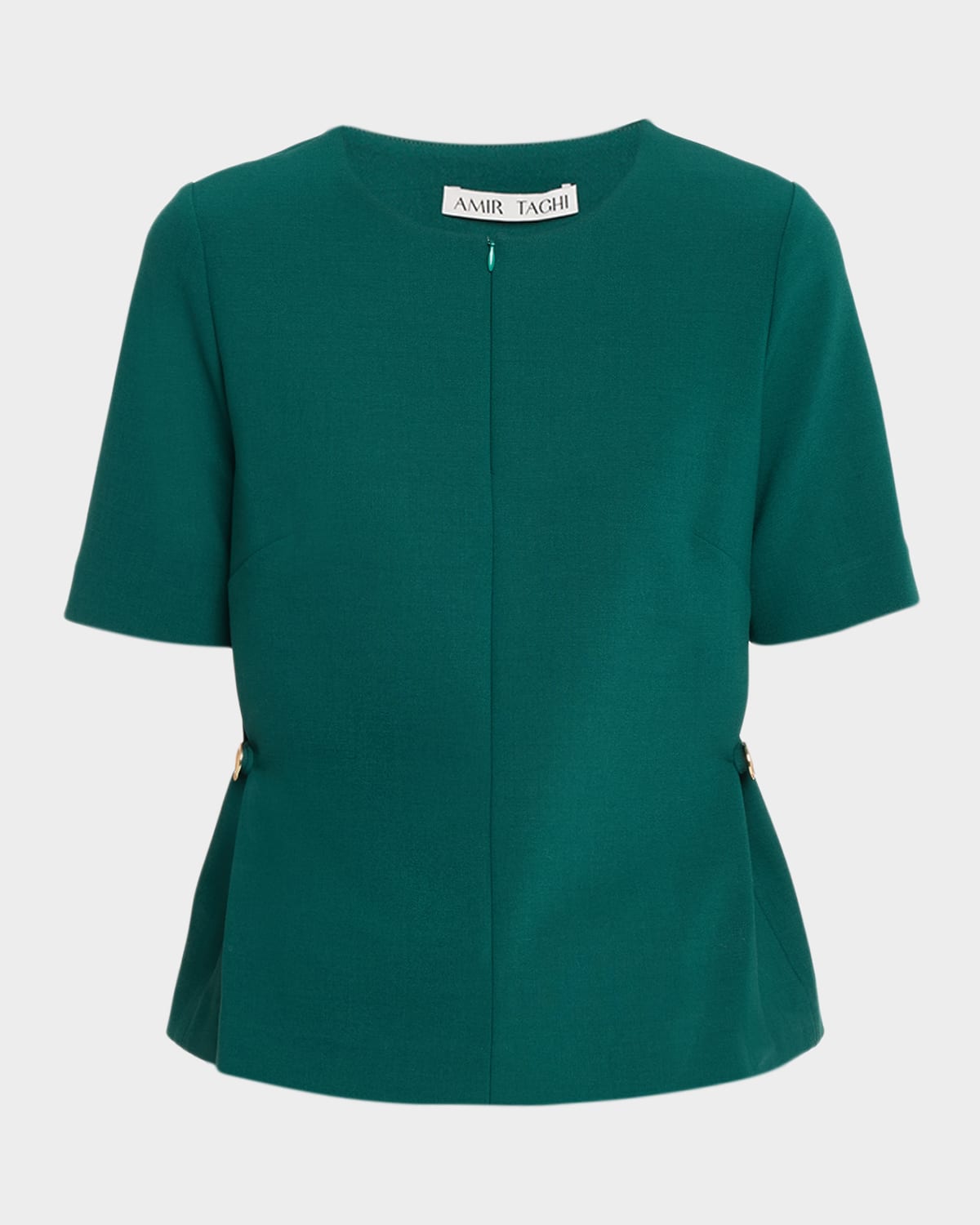 Amir Taghi Nora Short-Sleeve Button-Hip Crepe Top