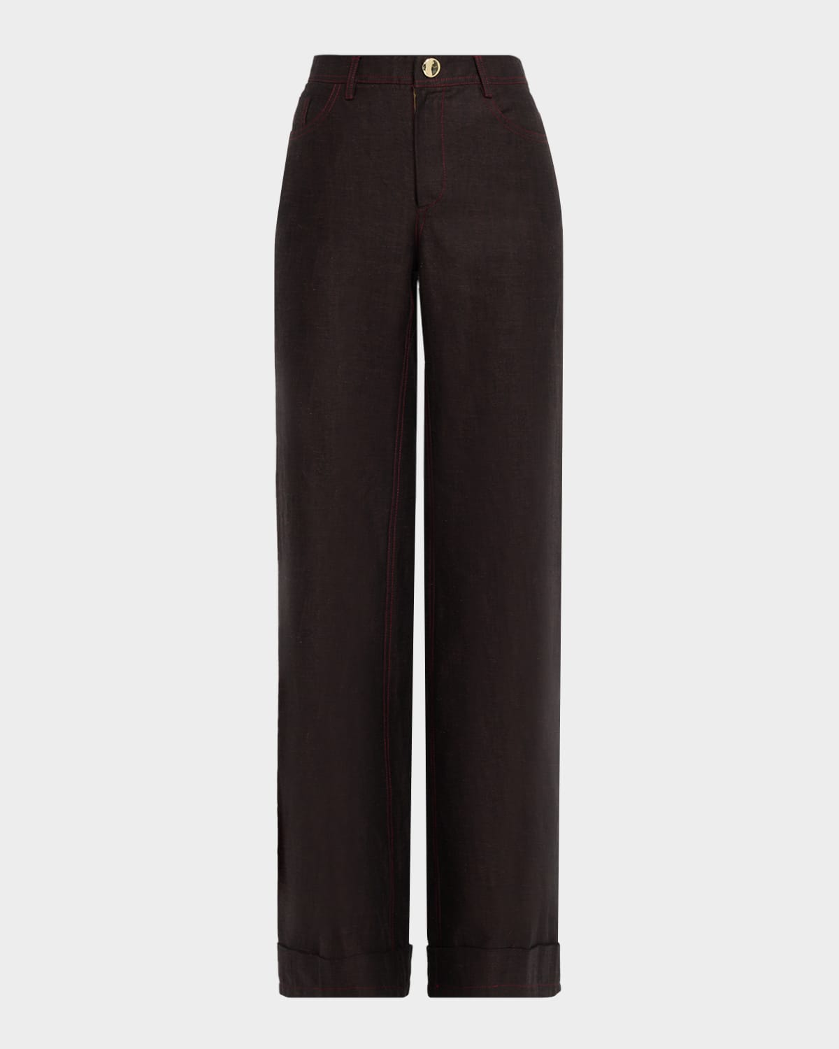 Amir Taghi Michelle Wide-leg Denim Cuffed Pants In Brown