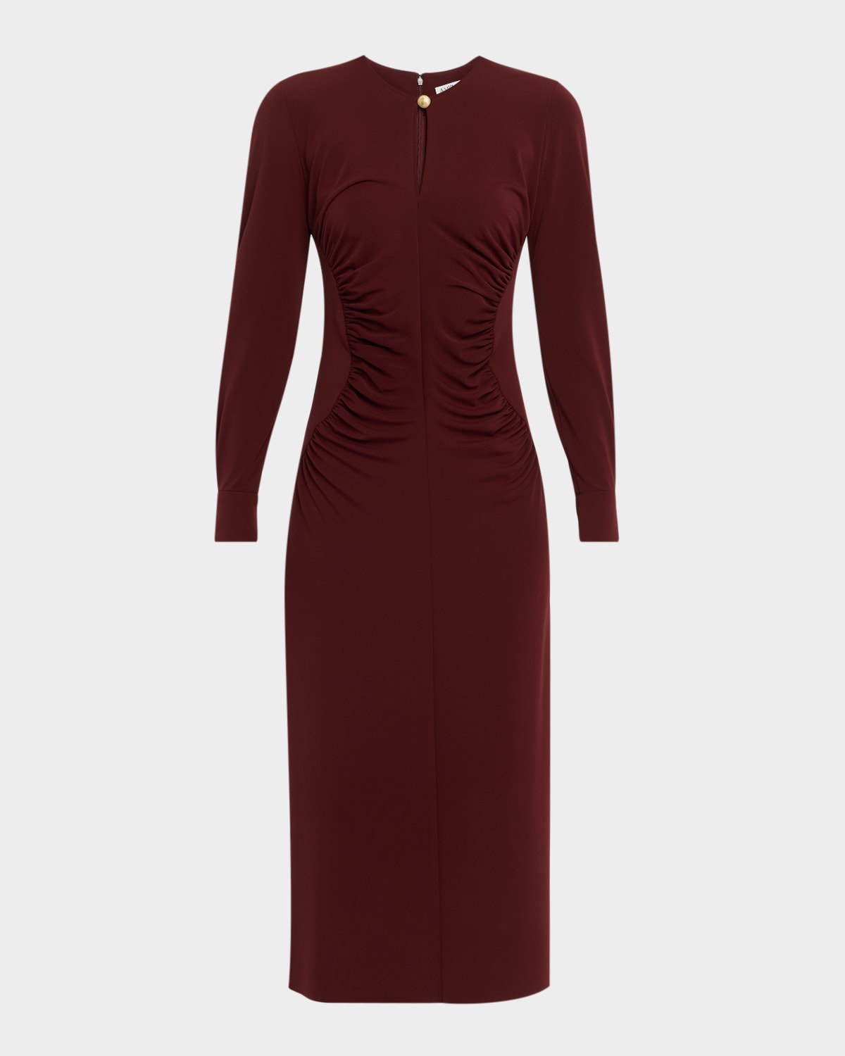 Amir Taghi Gabrielle Ruched Long-sleeve Ankle Dress In Brown