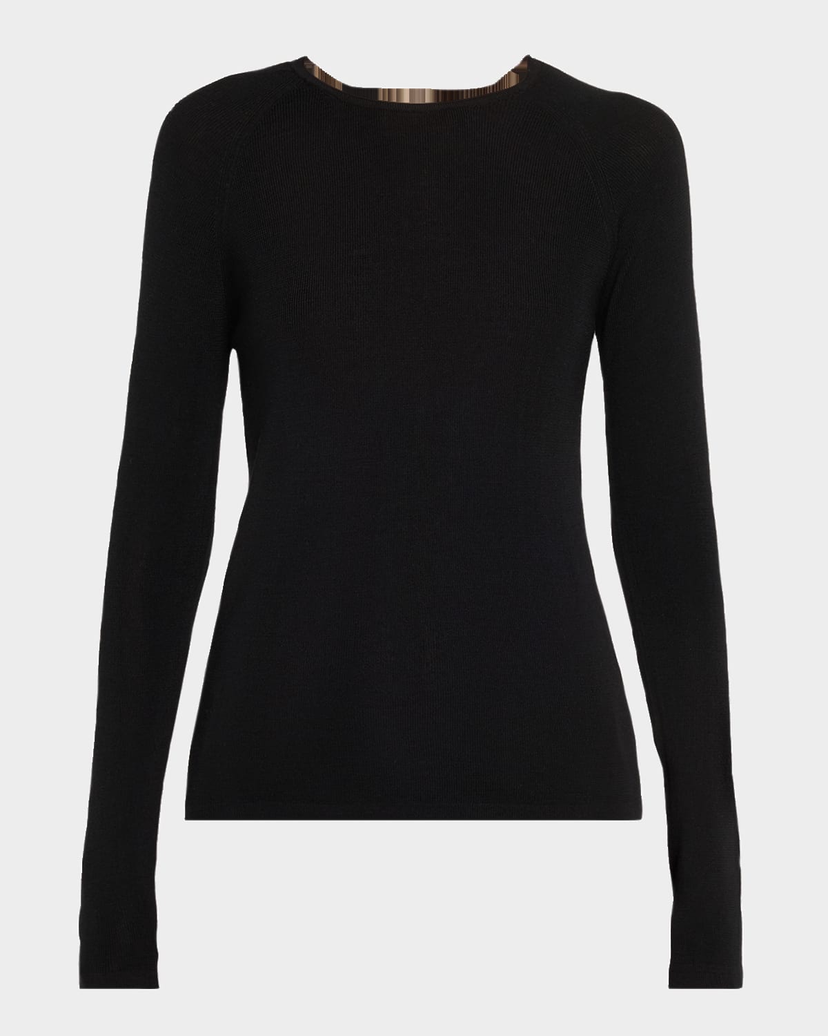 Majestic Crewneck Micro Rib Knit Wool-silk T-shirt In Black