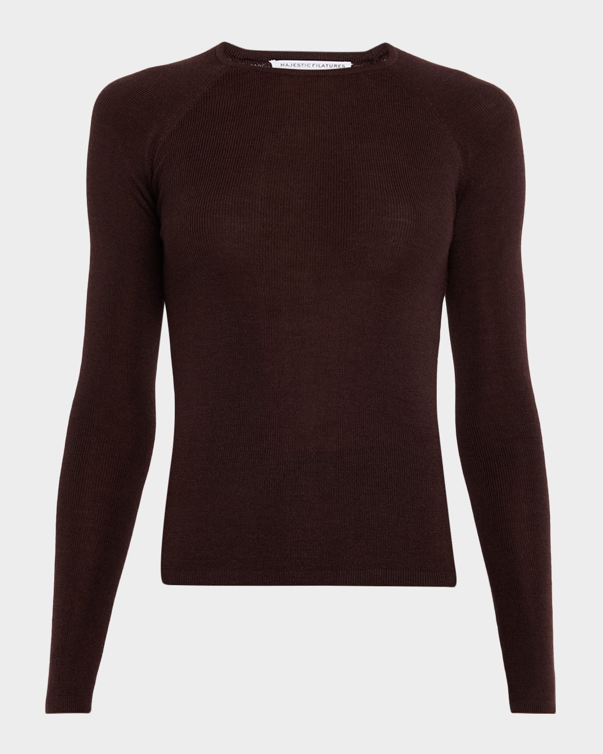 Majestic Crewneck Micro Rib Knit Wool-silk T-shirt In Brown