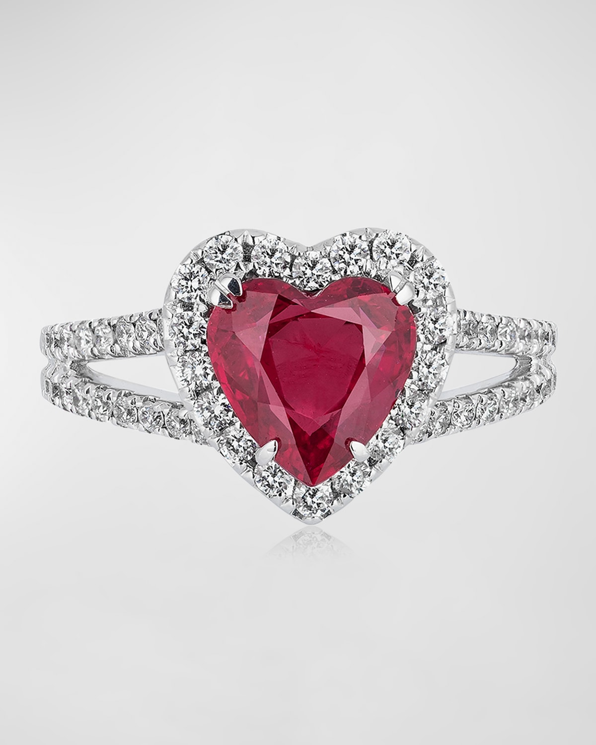18K White Gold Heart Shaped Ruby Ring with Diamonds, Size 6