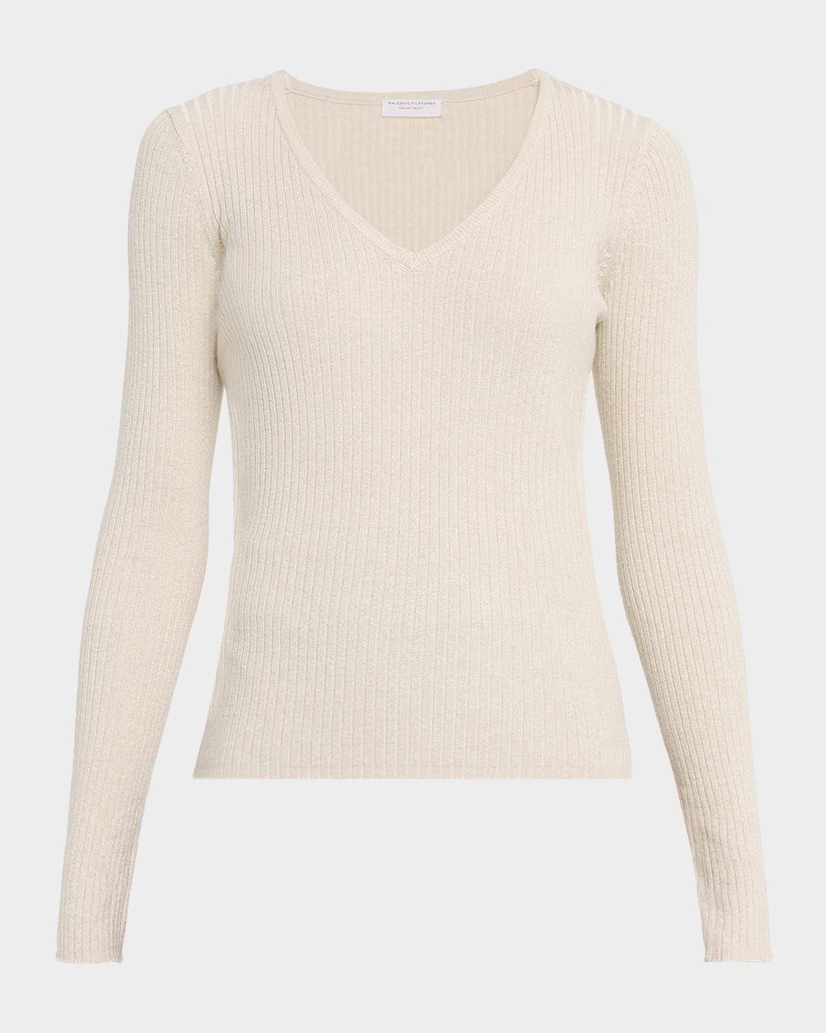 Majestic Shimmer Rib Knit V-neck Sweater In Neutral