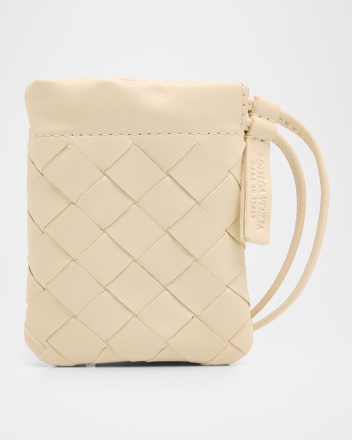 Bottega Veneta Micro Dustbag Intrecciato Leather Drawstring Pouch In White