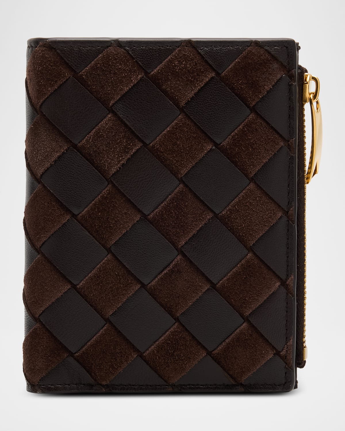 Bottega Veneta Small Intrecciato Leather And Suede Snap Bifold Wallet In Brown