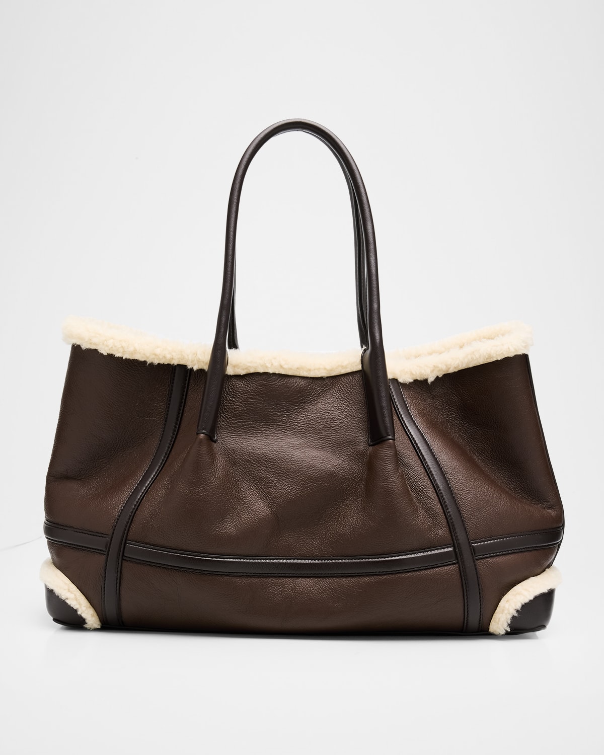 Bottega Veneta Shearling & Two-tone Leather Shoulder Bag In Brown