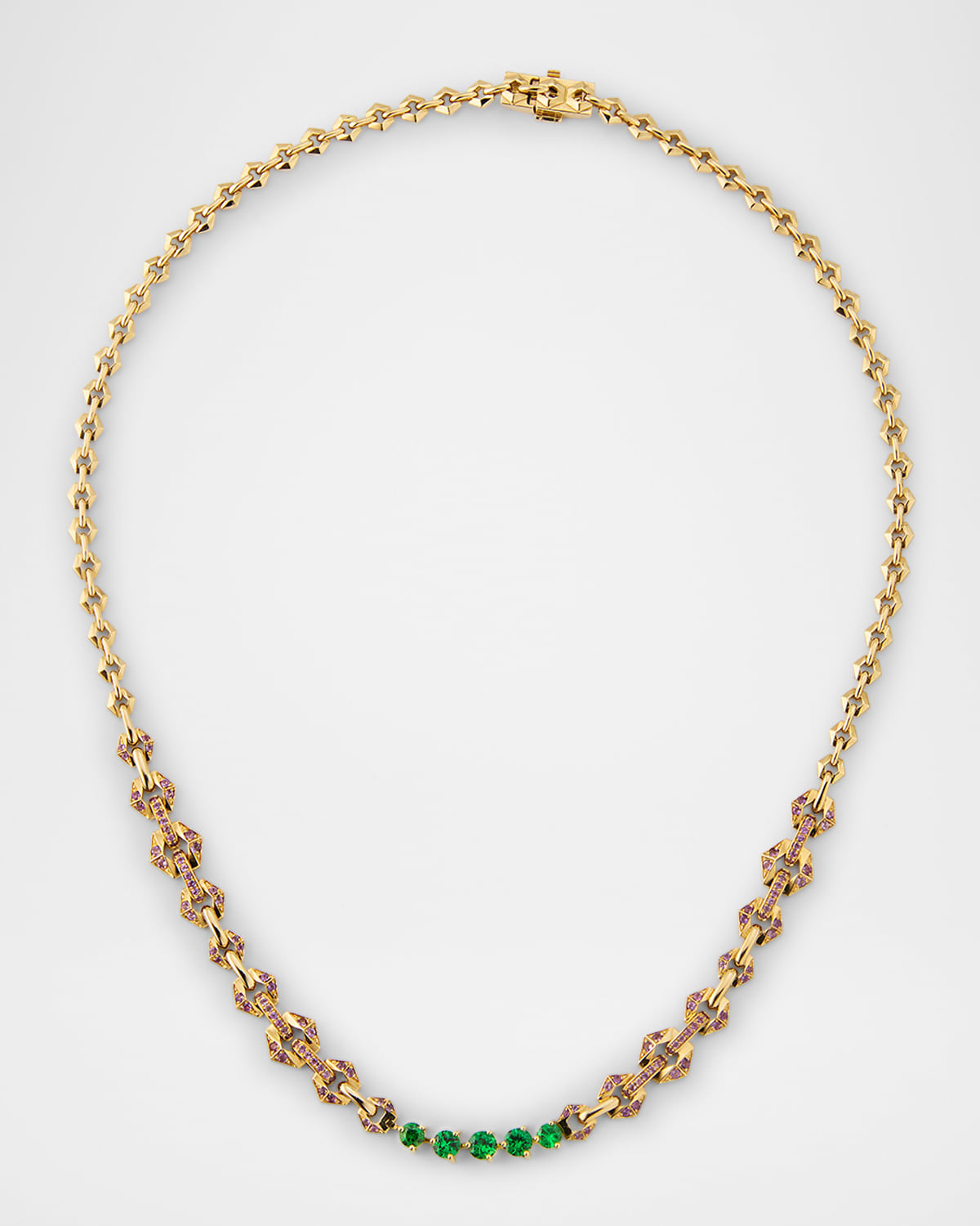 Dries Criel 18K Yellow Gold Amethyst and Tsavorite Flow Necklace