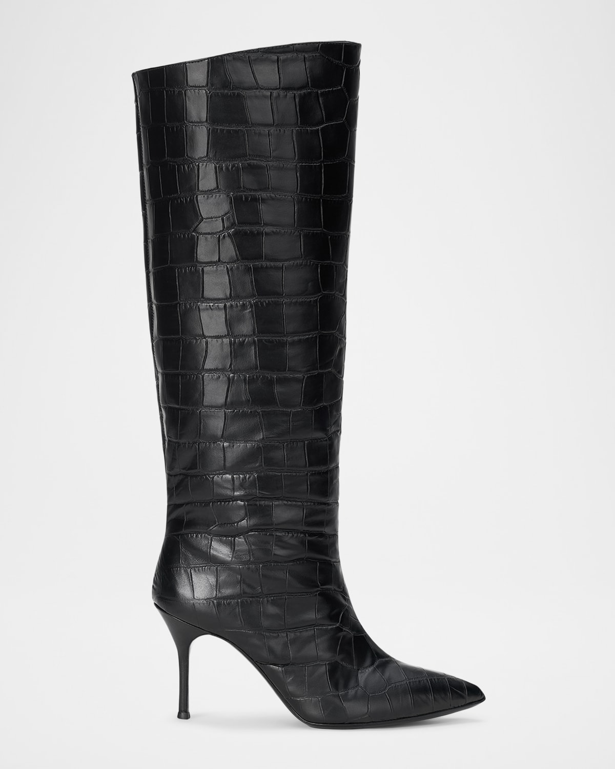 Staud 90mm Sebastian Croco Leather Knee-high Boots In Black