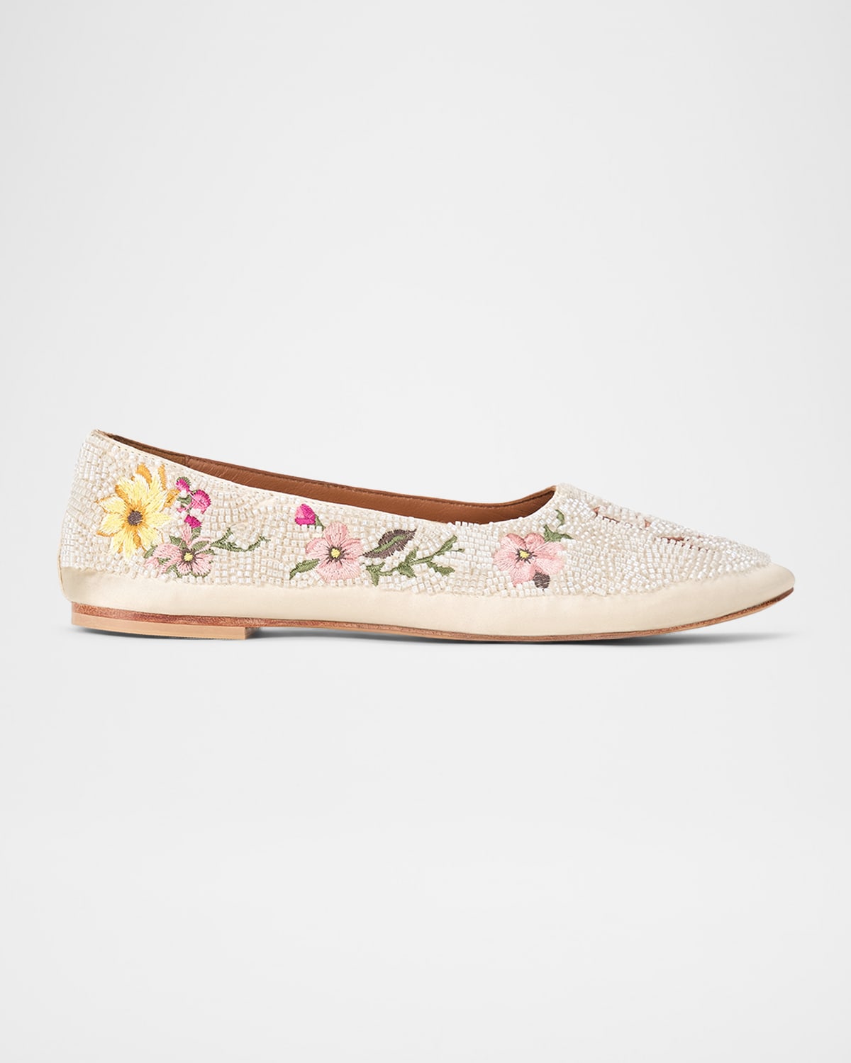 Staud Alba Embroidered Satin Ballet Flats In Multi