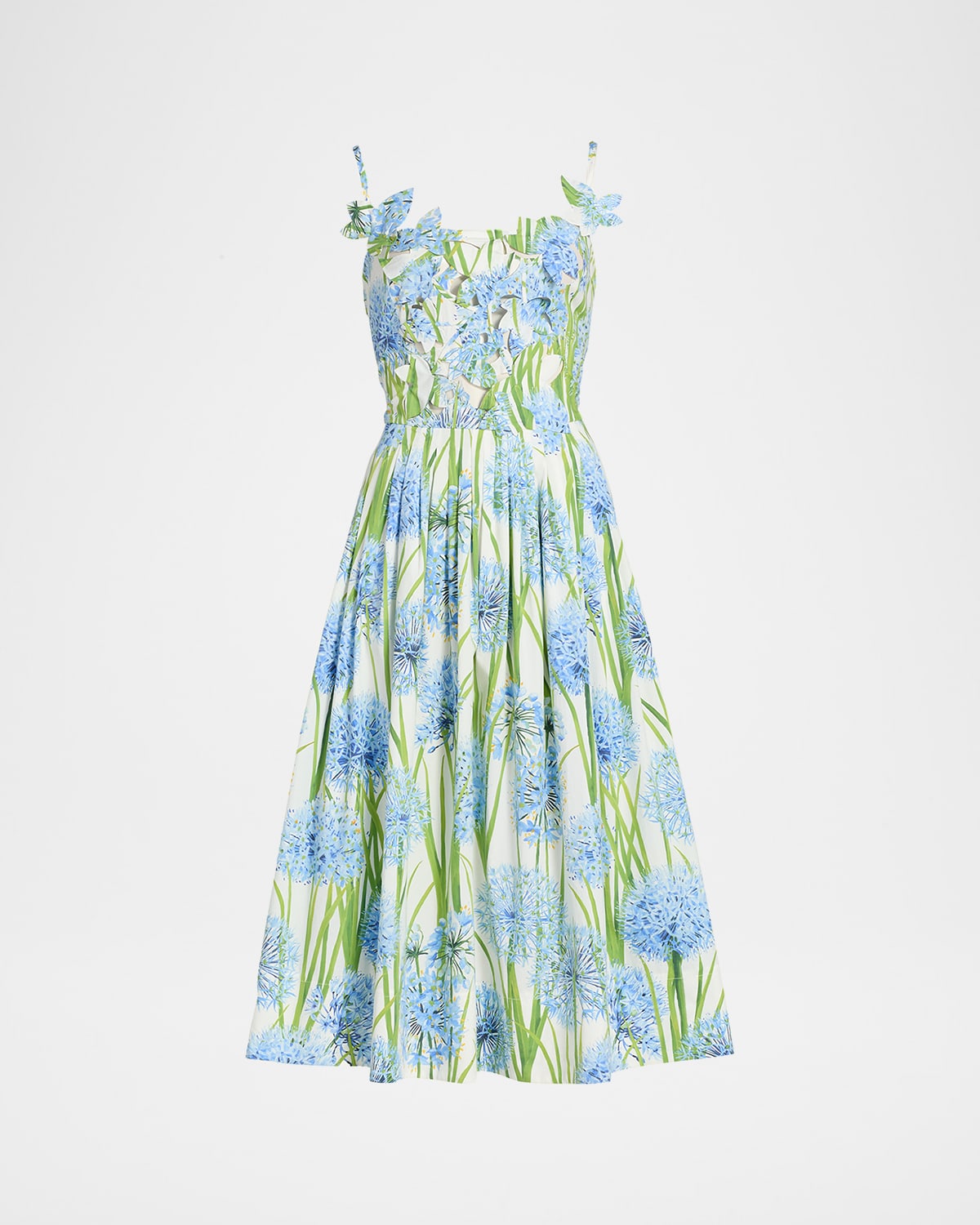 Oscar De La Renta Alliums Poplin Cutout Sleeveless Midi Dress In Green