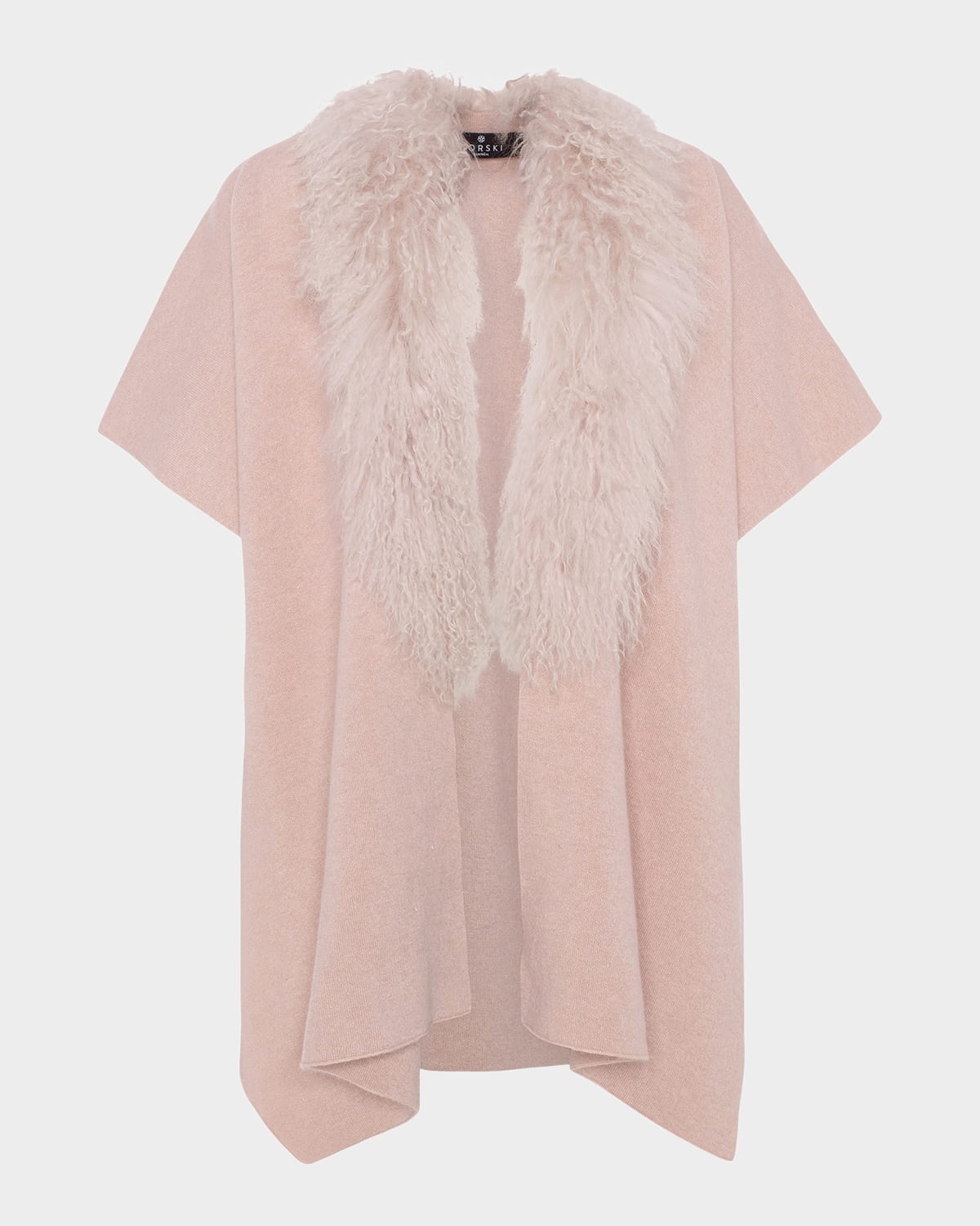 Gorski Select Cashmere-merino Wool Blend Cape With Mongolian Lamb Trim In Pink