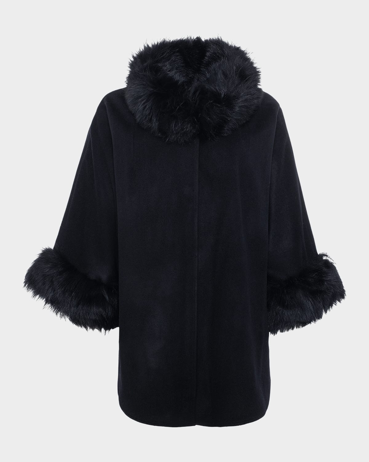 Gorski Cashmere & Wool Blend Cape With Select Lamb Shearling Trim In Black