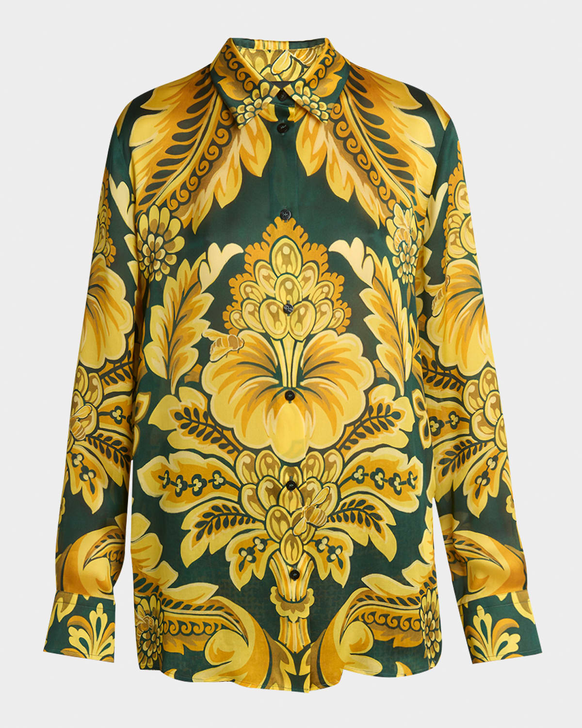Etro Flowers And Bees Silk Button-front Blouse In Gold