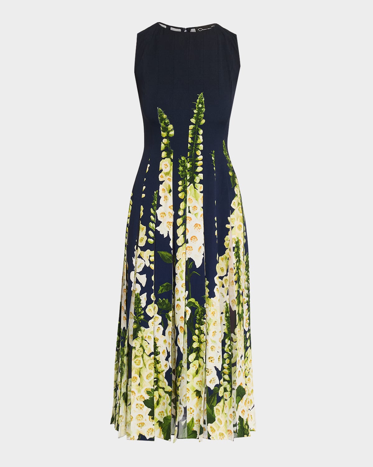 Oscar De La Renta Sleeveless Degrade Foxglove Pleated Midi Dress In Blue