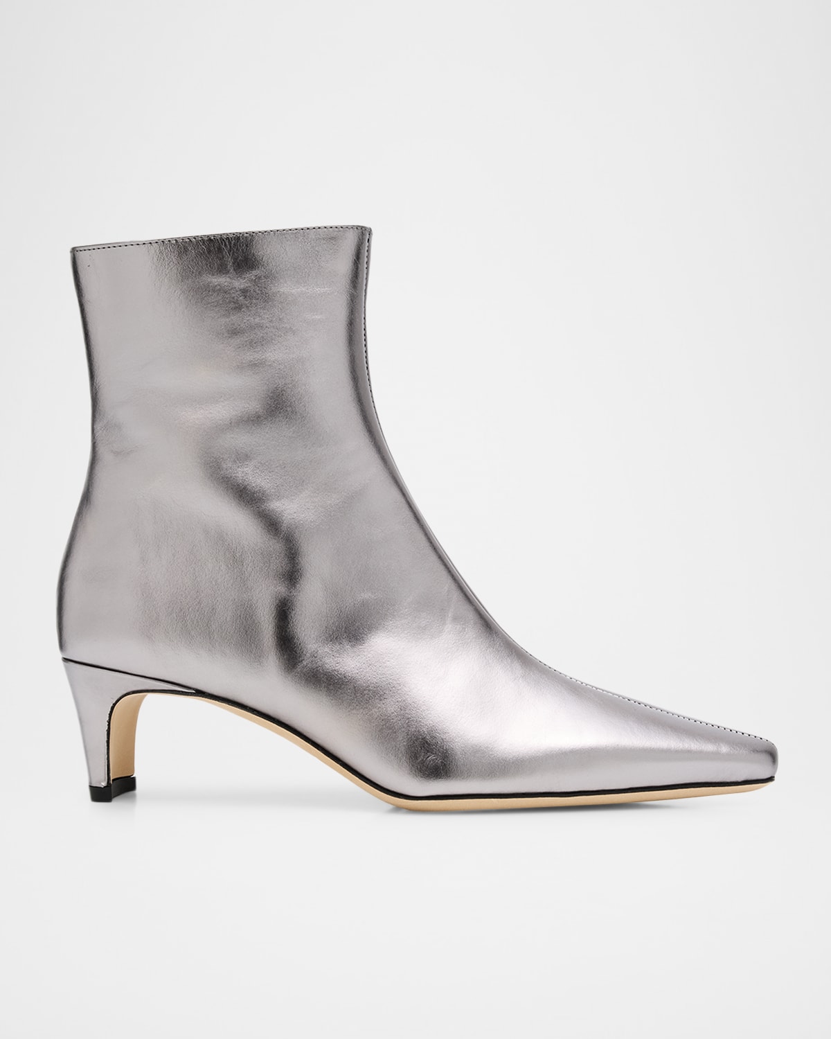Staud Wally Metallic Leather Ankle Boots In Gray