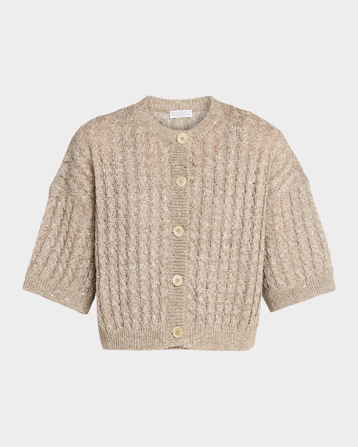 Brunello Cucinelli Linen Pailette Charming Cable Scoop-neck Tank Top In Brown