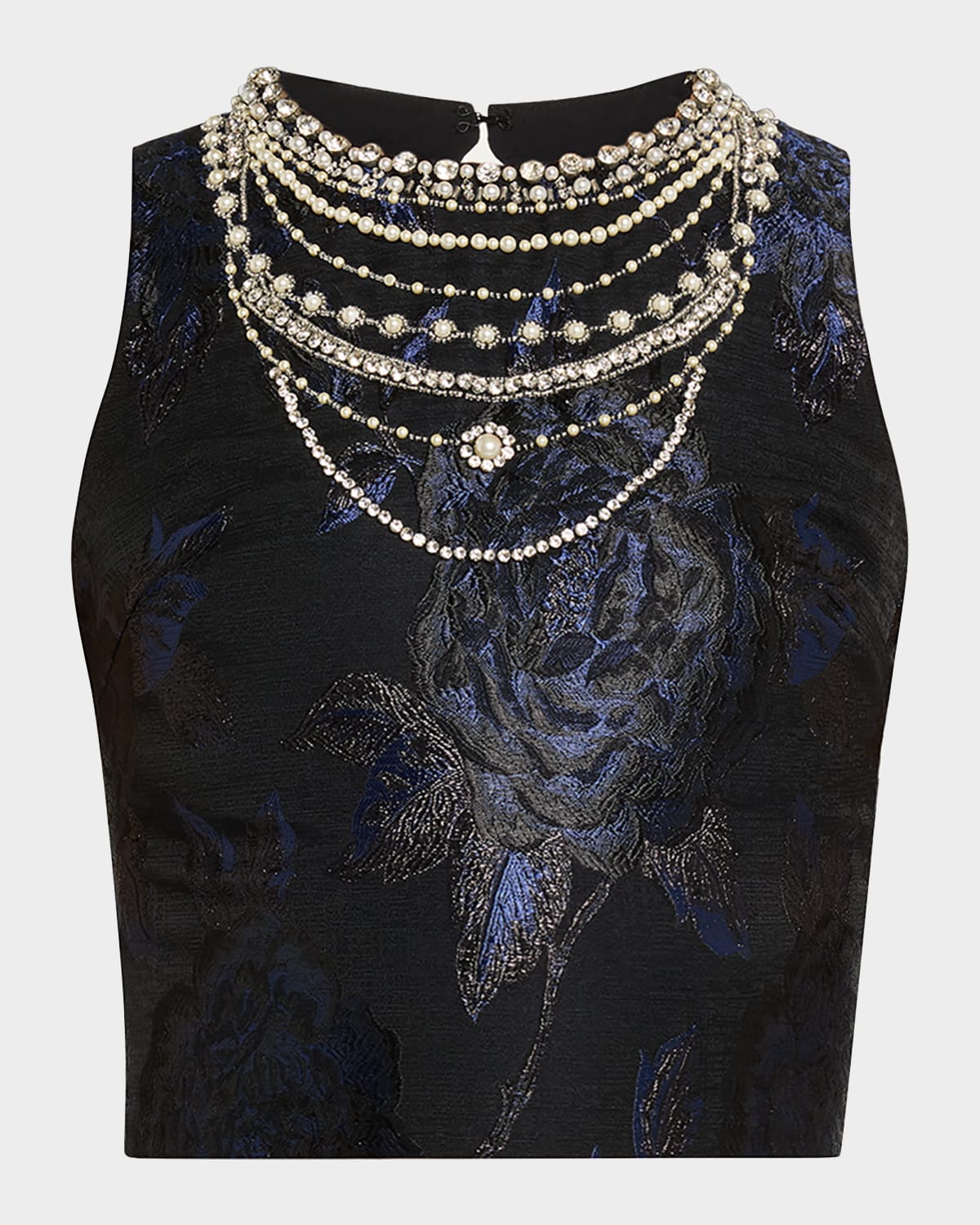 Alice And Olivia Cherra Embellished Floral Jacquard Crop Top In Blue