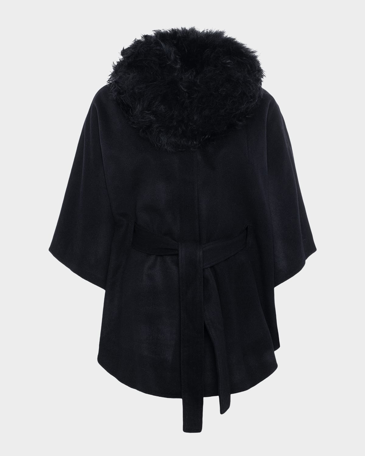 Gorski Select Wool Belted Cape With Select Lamb Collar In Black
