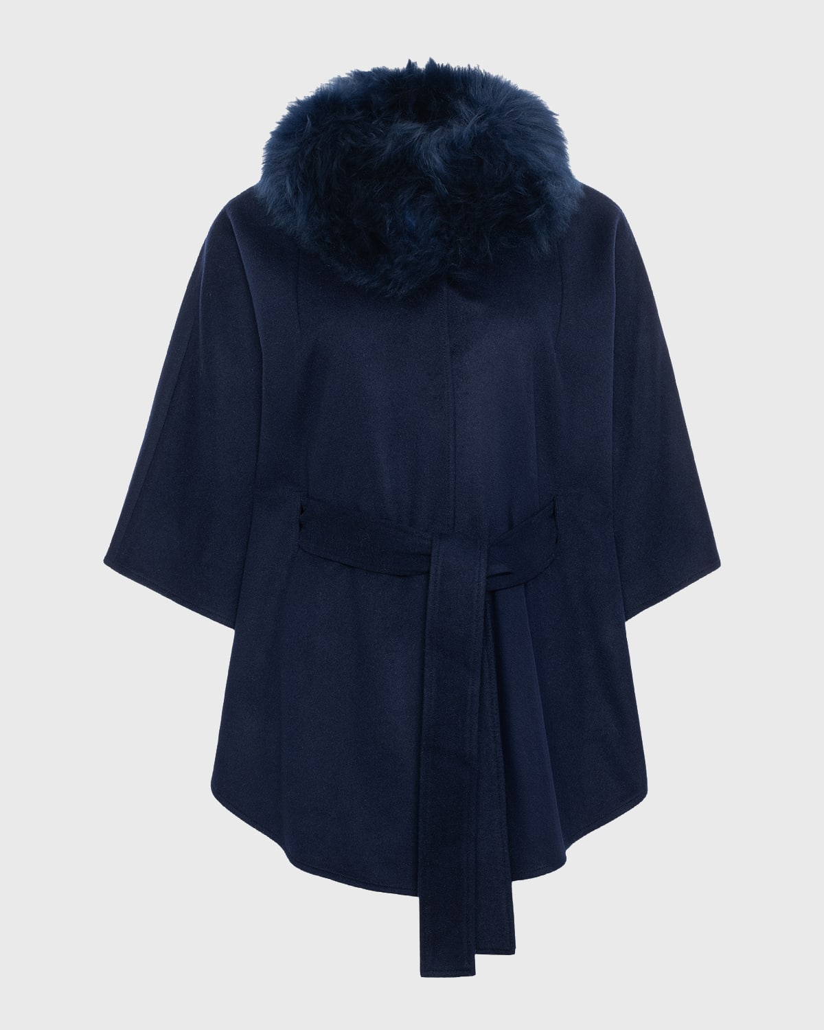 Gorski Select Wool Belted Cape With Select Lamb Collar In Blue