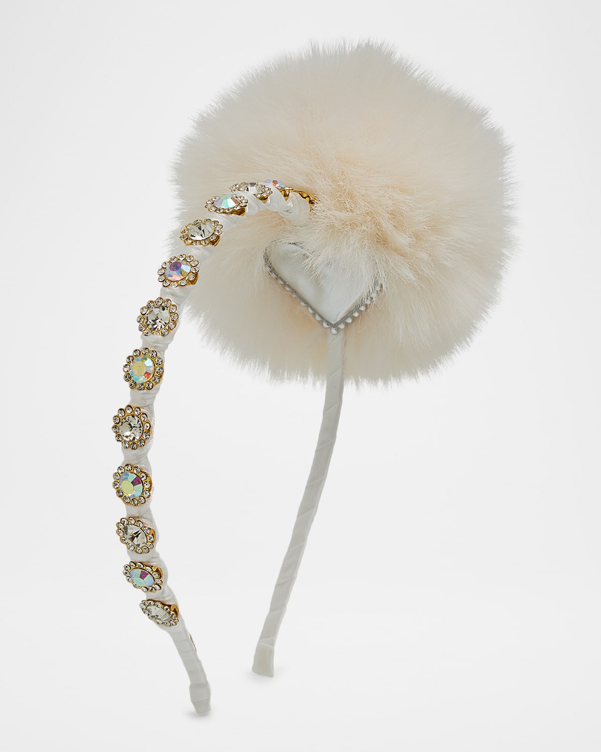 Bari Lynn Girl 's Thin Pom and Gem-Embellished Headband