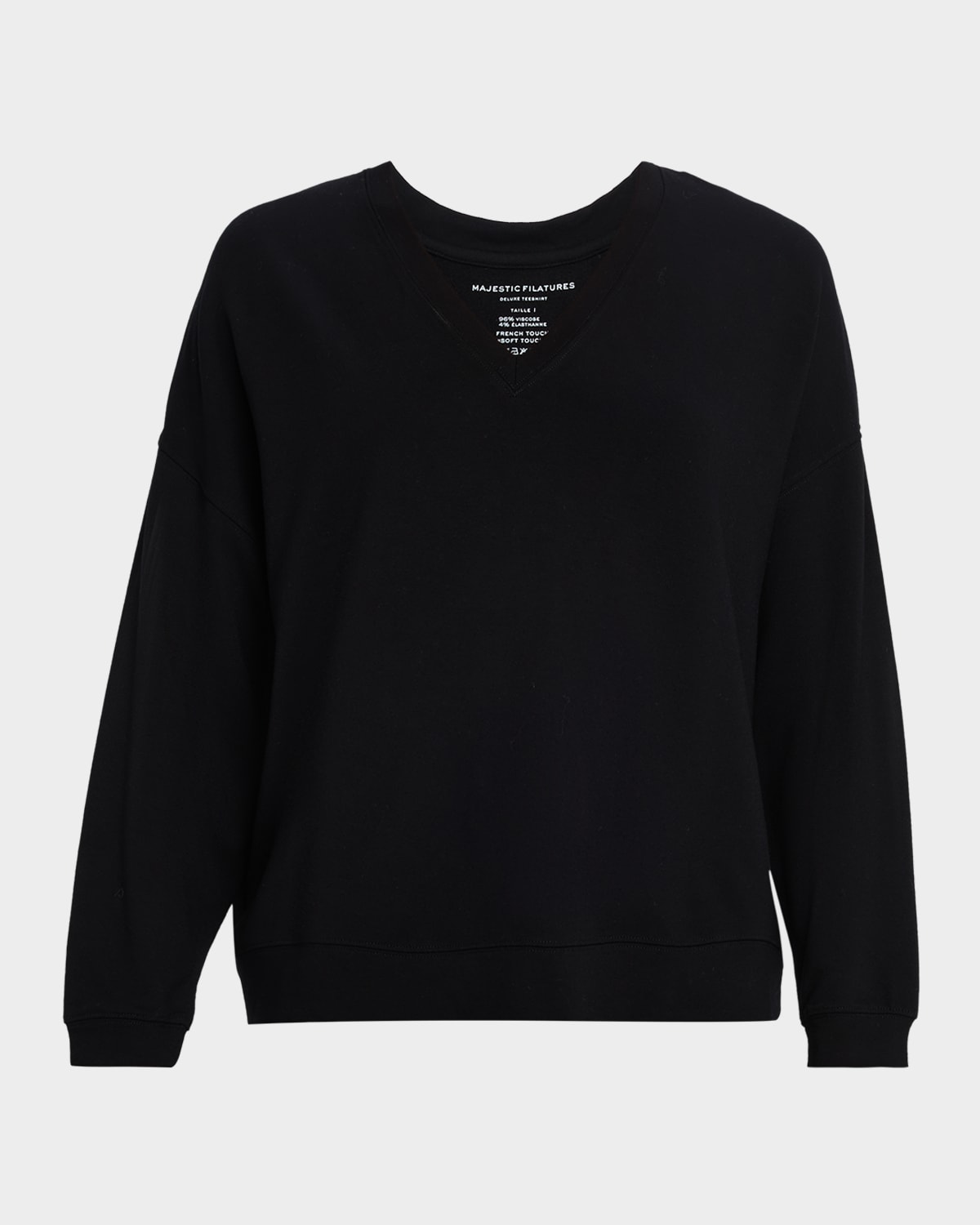 Majestic French Terry Long-sleeve Sweater In Black