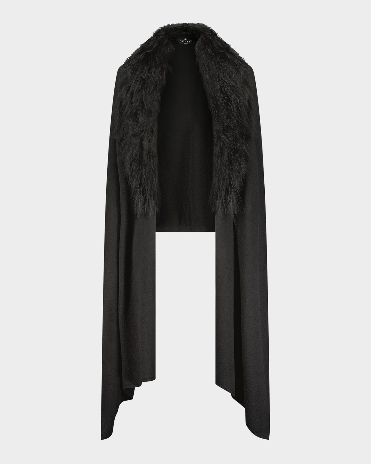 Gorski Wool-blend Stole With Lamb Shearling Trim In Black