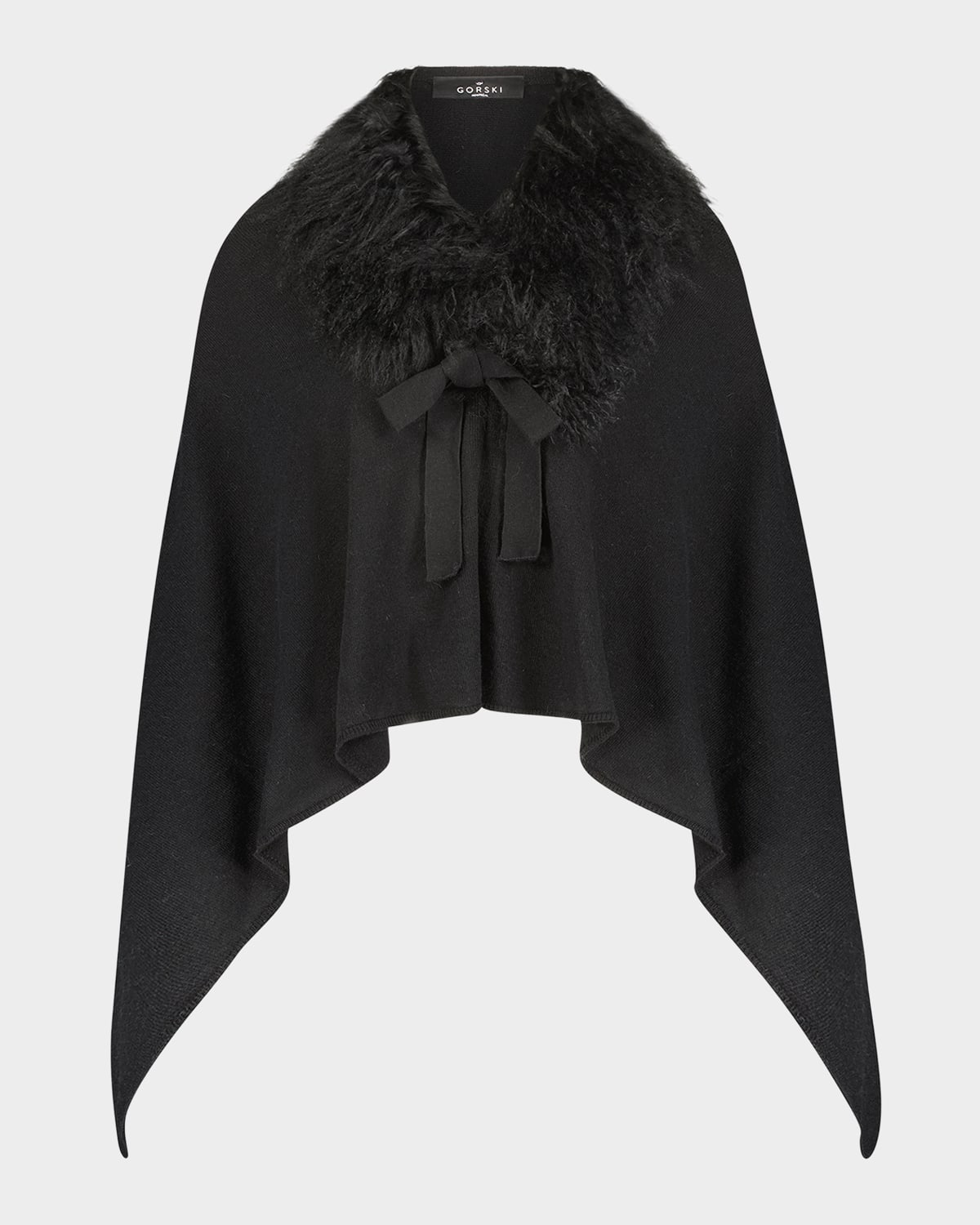 Gorski Wool-Blend Poncho with Select Mongolian Lamb Collar