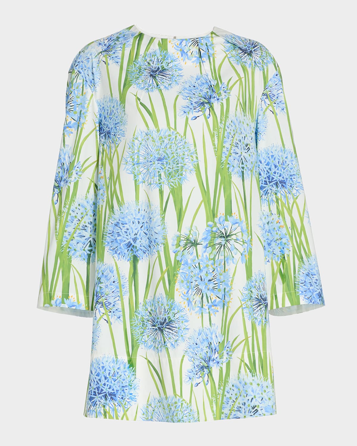 Oscar de la Renta Long-Sleeve Alliums-Print Poplin Mini Dress