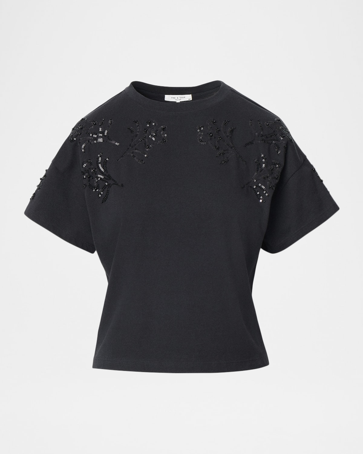 Rag & Bone Kelly Boxy Beaded Floral Tee In Black