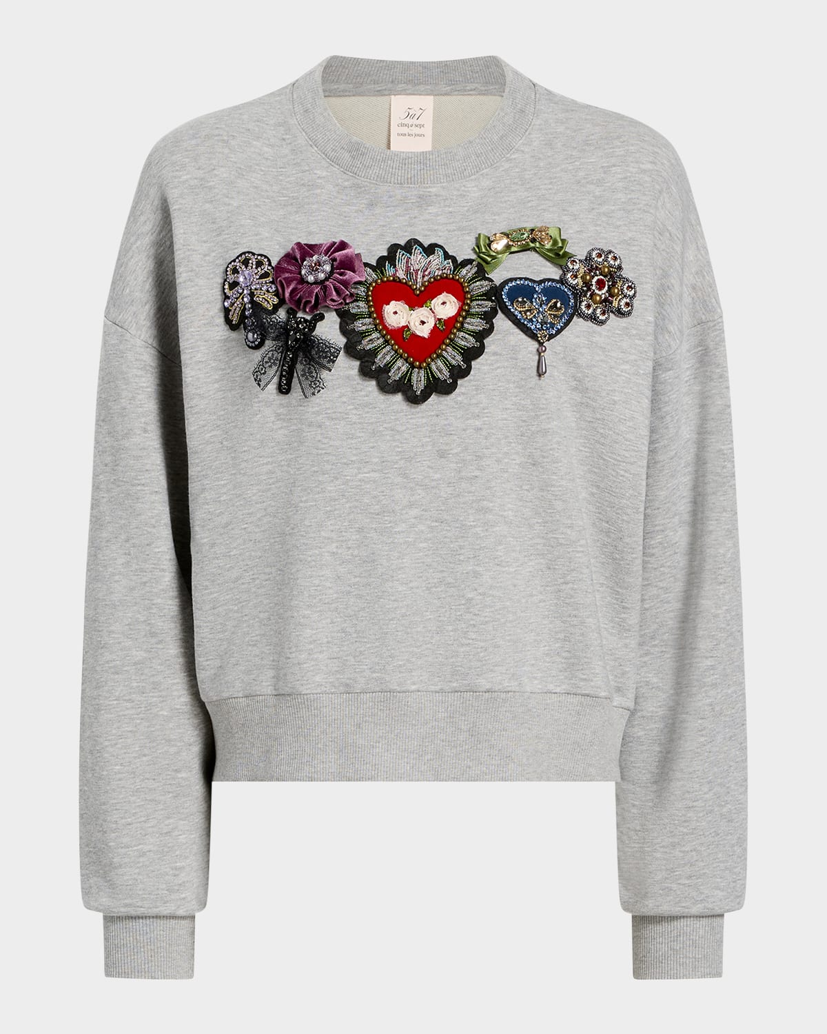 Cinq À Sept Heritage Rose Brandy Embroidered Terry Sweatshirt In Gray
