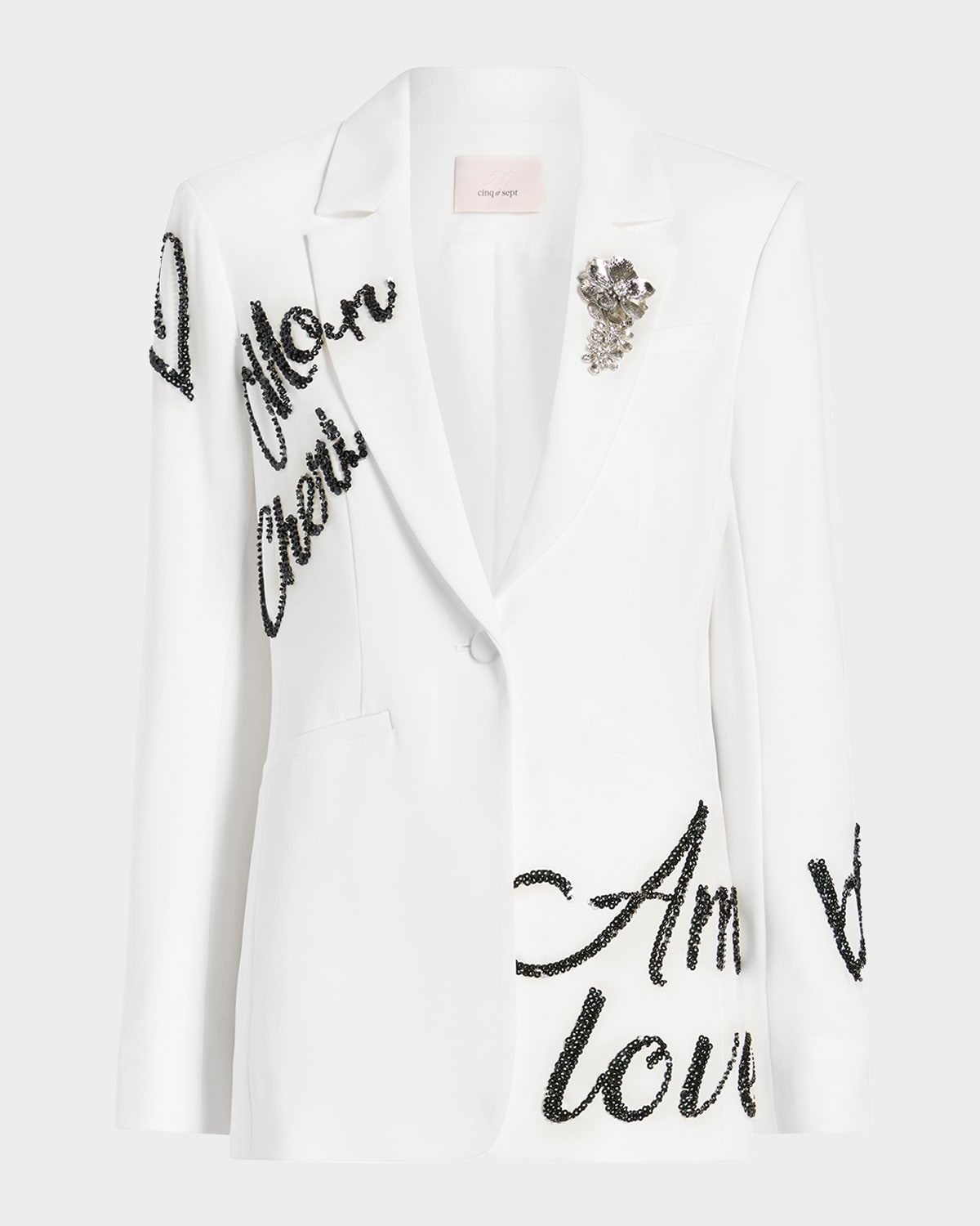 Cinq À Sept Crushed Sequin Loveletter Karlie Blazer In White