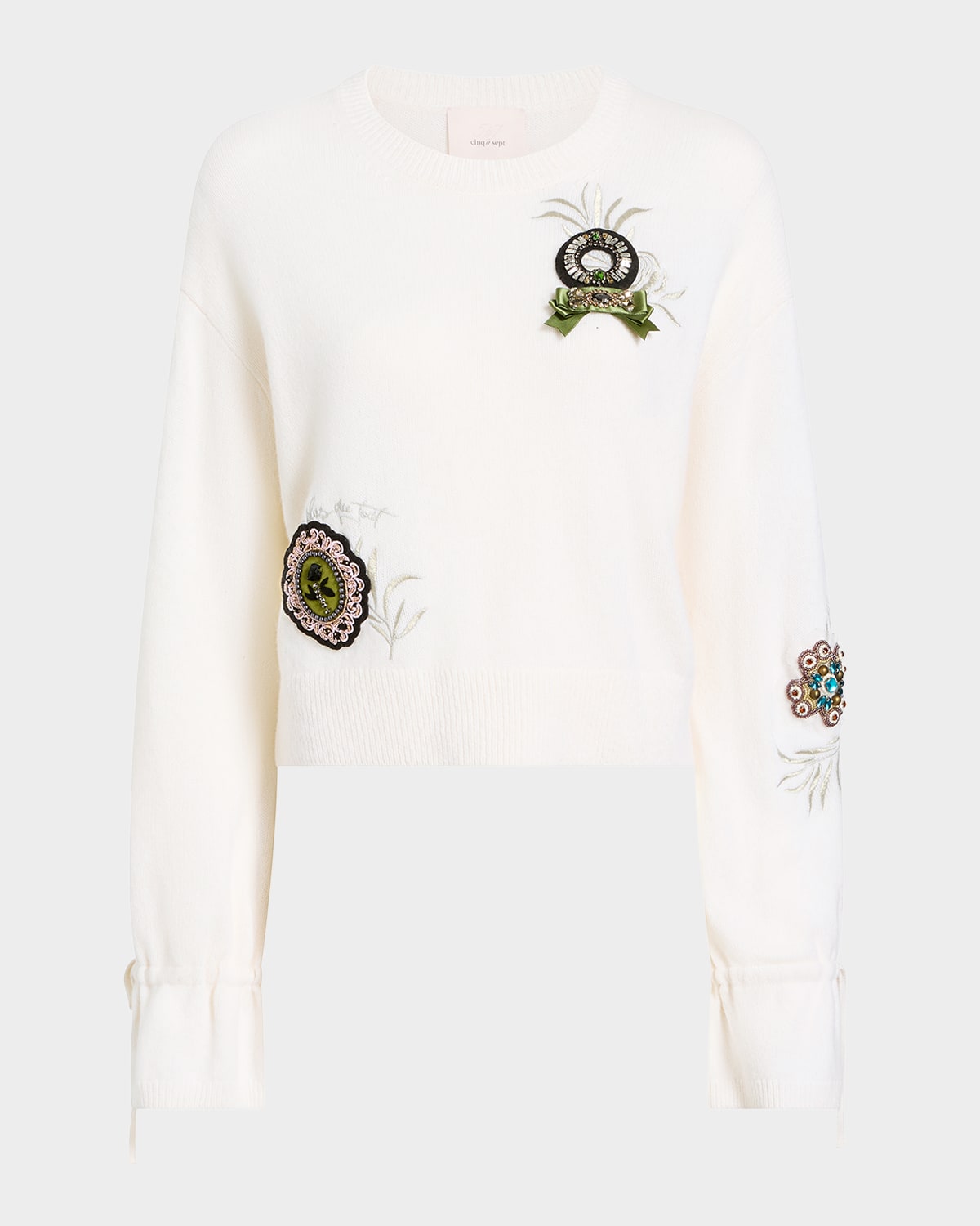 Cinq À Sept Heritage Rose Patch Embroidered Crewneck Sweater In White