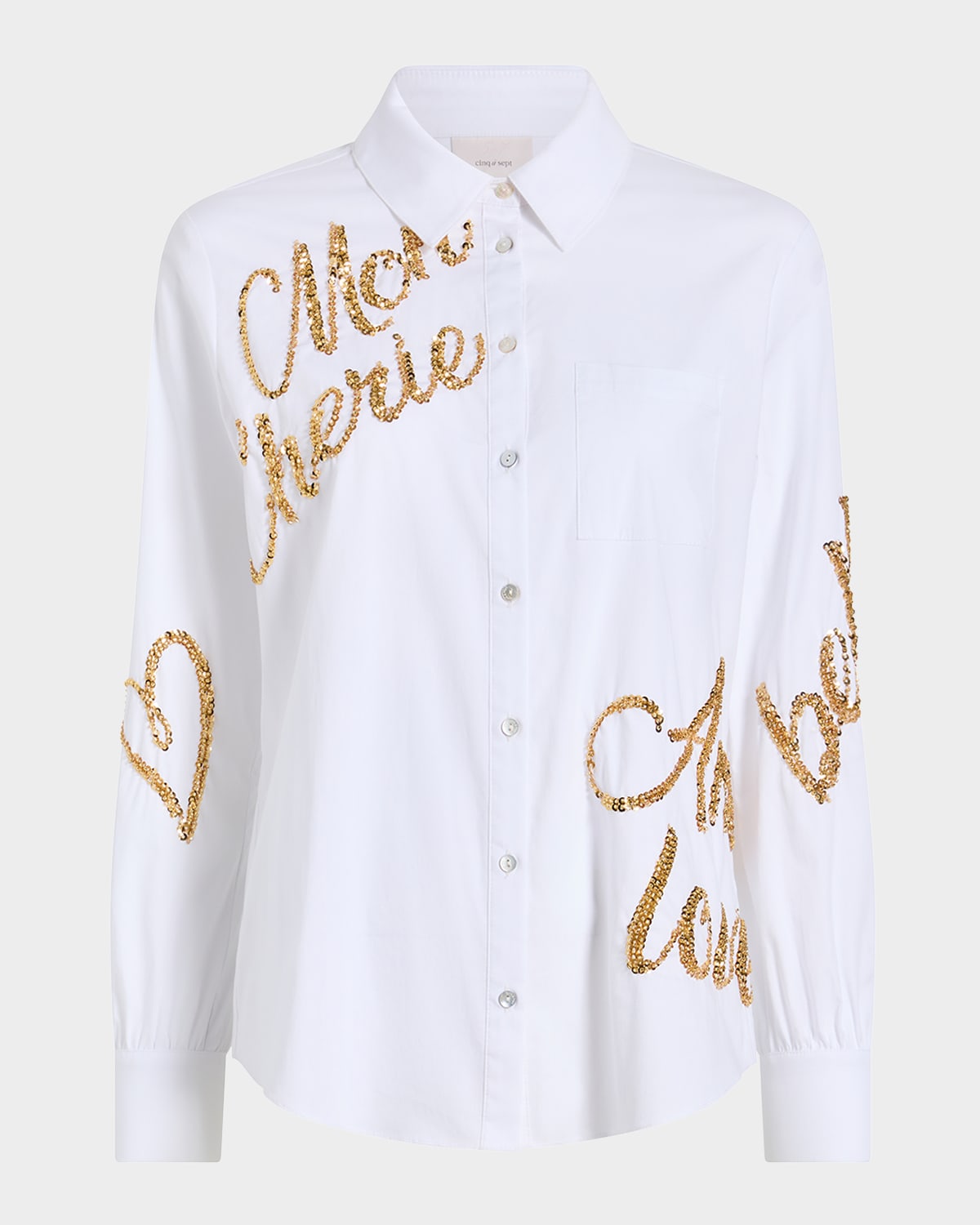 Cinq À Sept Crushed Sequin Loveletter Blanche Button-front Shirt In Multi