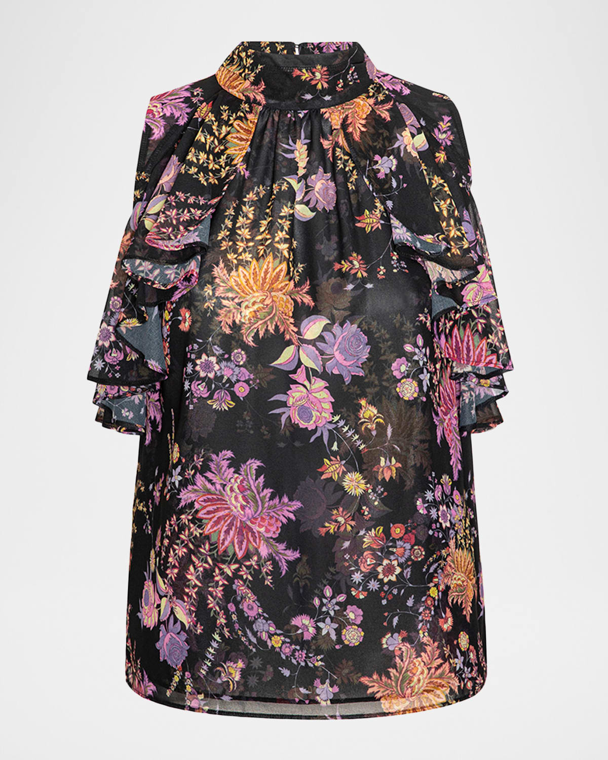 Misa Kyra Floral Chiffon Top In Black