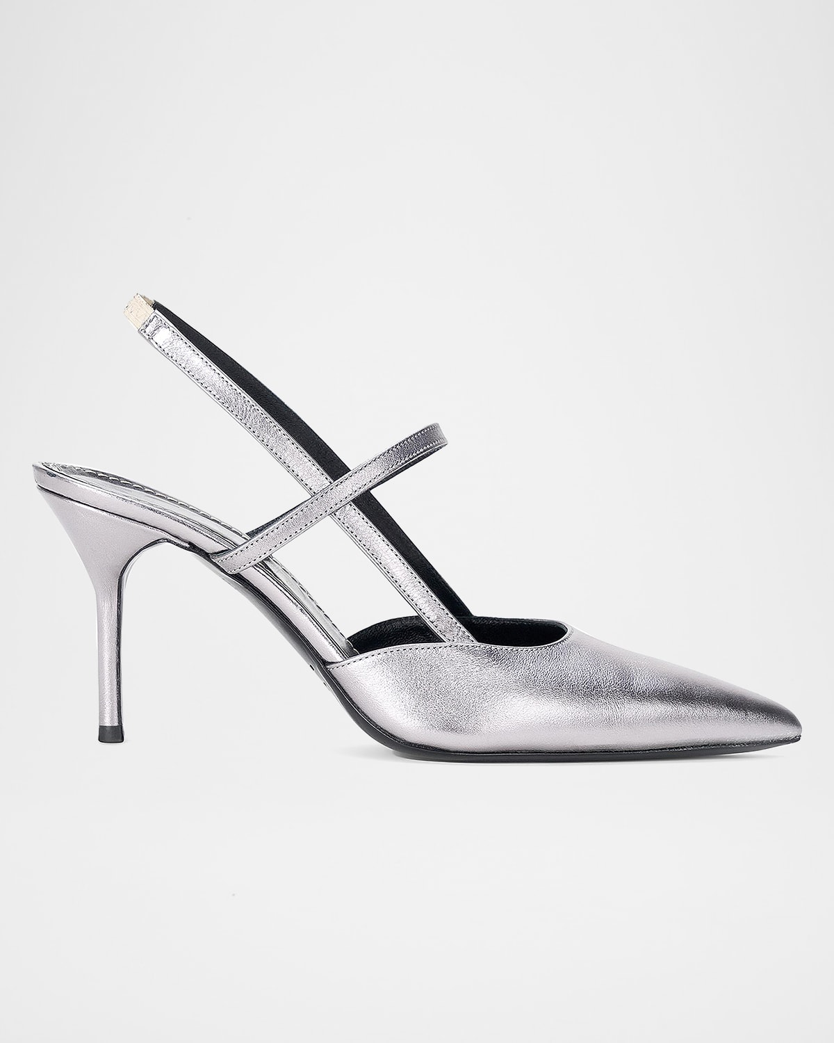 Staud 55mm Sebastian Metallic Leather Slingback Pumps In Gray