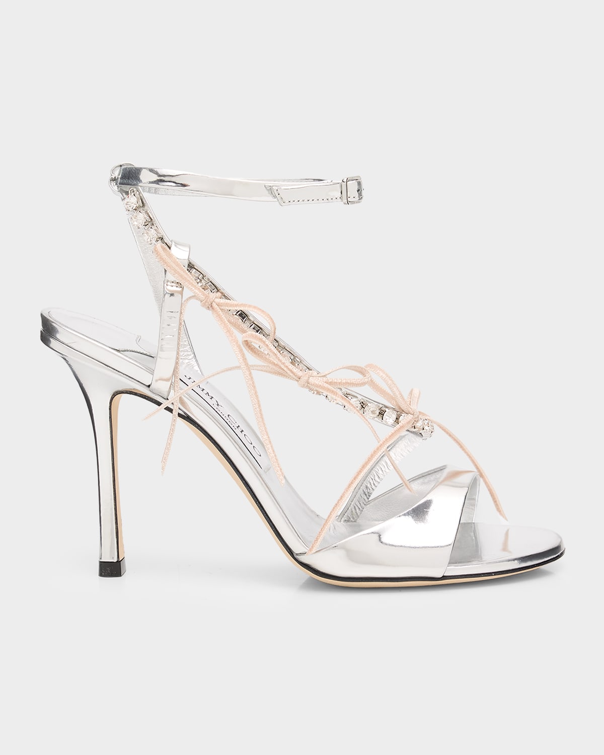 Jimmy Choo 100mm Lula Metallic Leather Sandals With Crystal Bows In White
