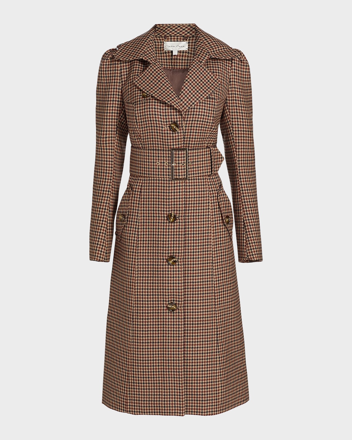 Cara Cara Charlie Houndstooth Trench Coat In Brown
