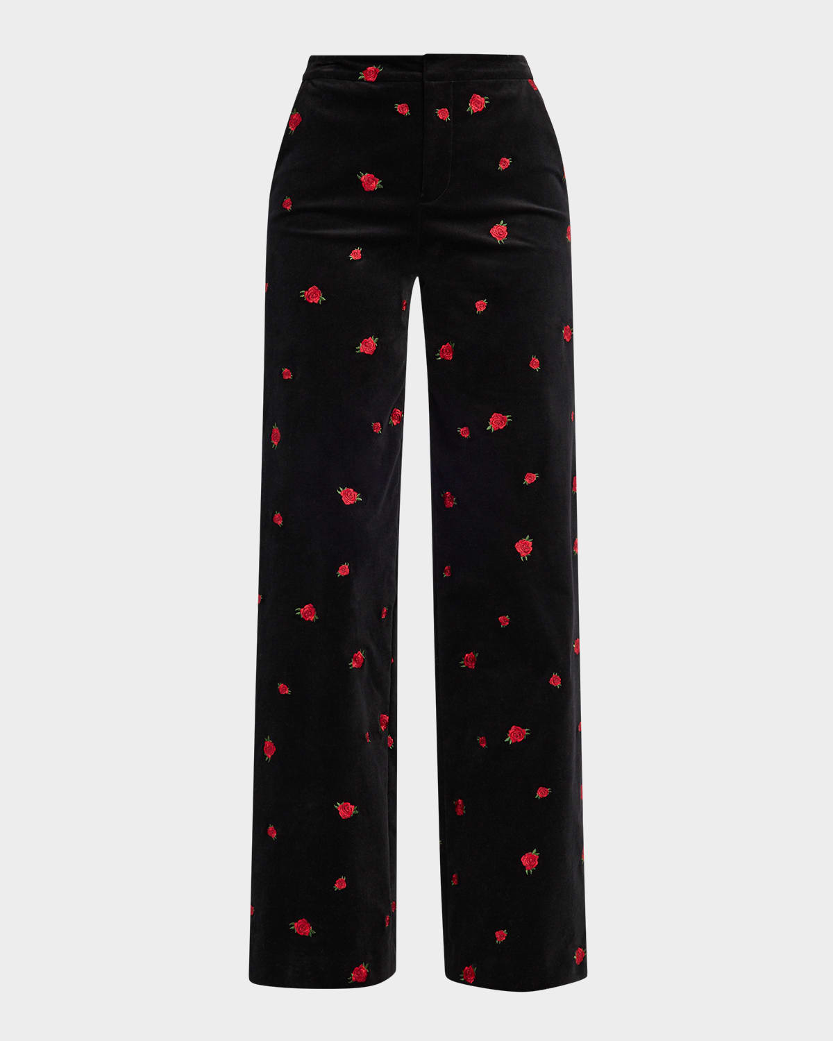 L'agence Rose Embroidered Livvy Straight-leg Velvet Pants In Black