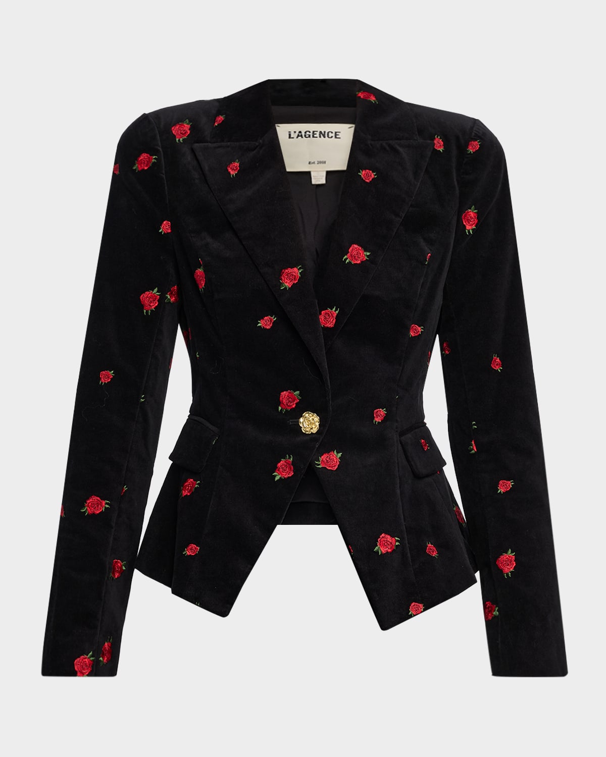 L'agence Kaisley Embroidered Velvet Single-breasted Blazer In Black